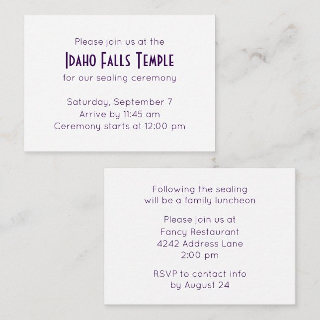 Purple Temple Sealing & Meal Invitation (Front/Back)