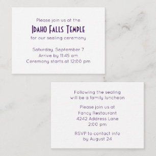 Purple Temple Sealing & Meal Invitation