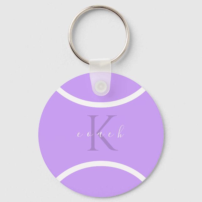 Purple Tennis Ball & Initial Monogrammed Coach     Key Ring (Front)