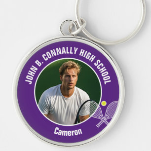 Purple Tennis Player Photo High School Spirit Key Ring