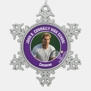 Purple Tennis Player Photo High School Spirit Snowflake Pewter Christmas Ornament