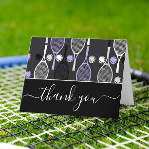 Purple Tennis Rackets Balls Thank You Card