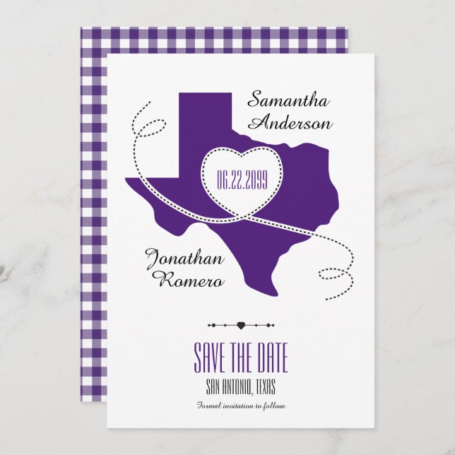 Purple Texas Curling Ribbon Save the Date (Front/Back)