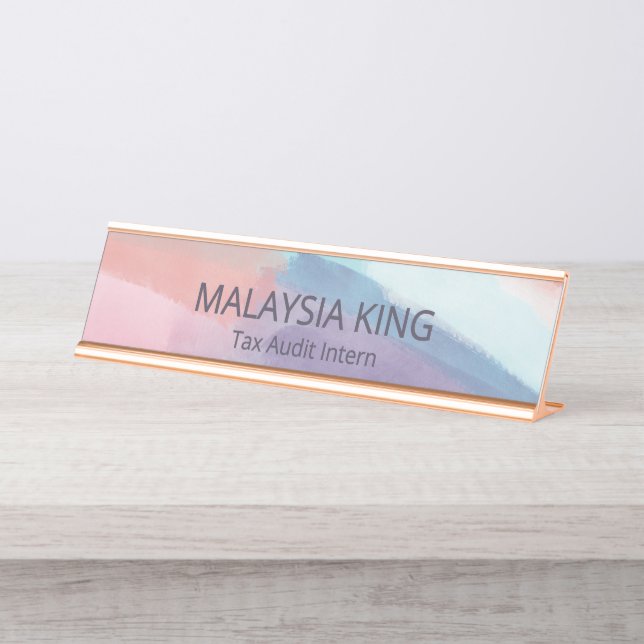Purple Text Abstract Paint Strokes Office Desk Name Plate (Front)