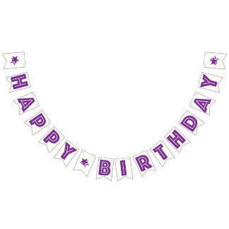 PURPLE TEXT & STARS ON WHITE BKGD ☆HAPPY BIRTHDAY☆ BUNTING