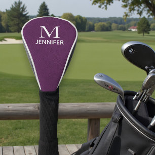 Purple Textured Faux Leather Monogram Name Golf Head Cover