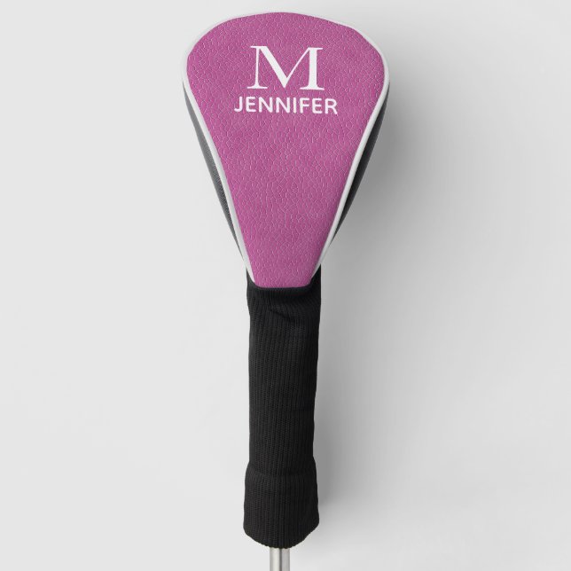 Purple Textured Leather Monogram Personalised Name Golf Head Cover (Front)