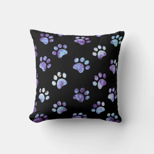 Purple Textured Paw Print Pattern Cushion