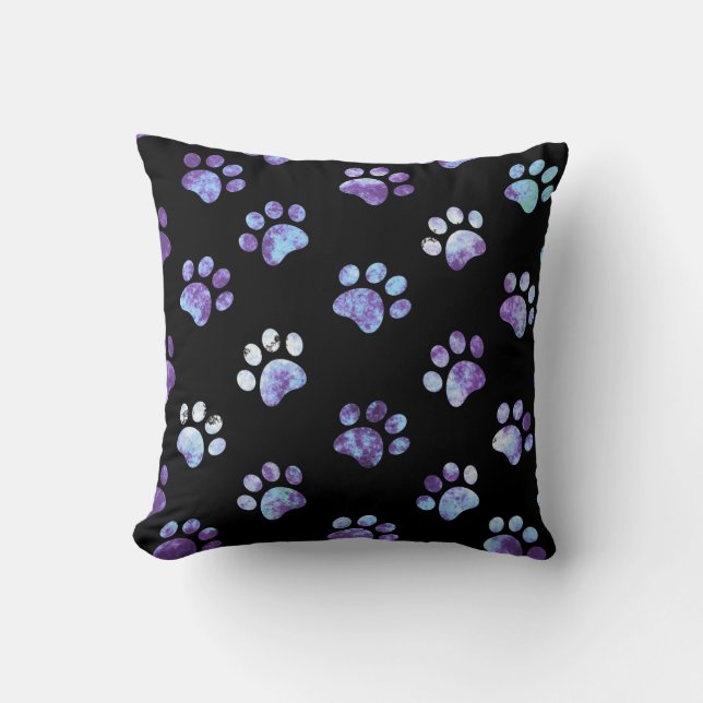 Purple Textured Paw Print Pattern Cushion (Front)