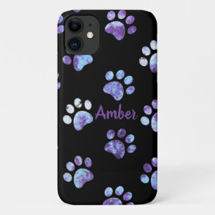 Purple Textured Paw Print Pattern Personalised iPhone 11 Case