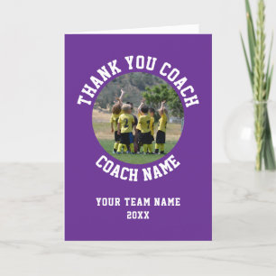 Purple Thank you Coach Card Team Name Photo