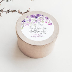 Purple thank you for fluttering by classic round s sticker