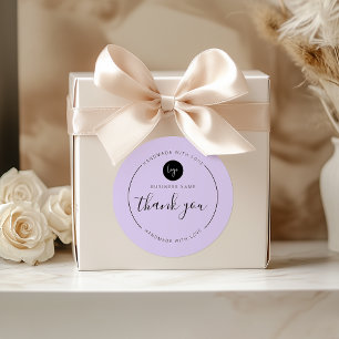 Purple Thank You Handmade with Love Classic Round Sticker