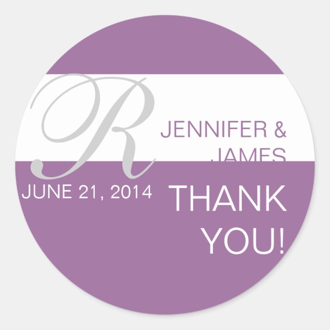Purple Thank You Monogram Wedding Stickers (Front)