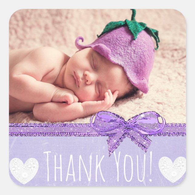 Purple Thank You Sticker with your baby's photo (Front)
