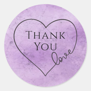 Purple Thank You Watercolor Heart Vintage Wedding Classic Round Sticker
