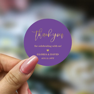 Purple Thank You Wedding Classic Round Sticker