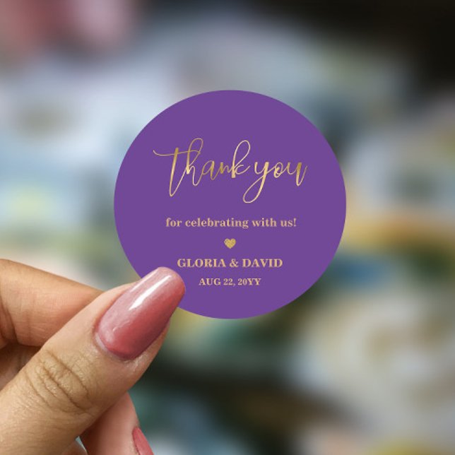 Purple Thank You Wedding  Classic Round Sticker (Creator Uploaded)