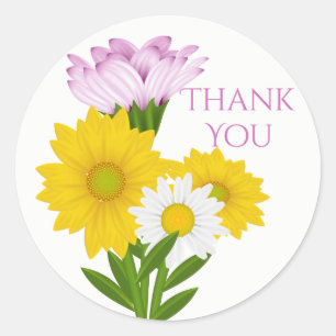 Purple Thank You Yellow Sunflower Daisy Flowers Classic Round Sticker