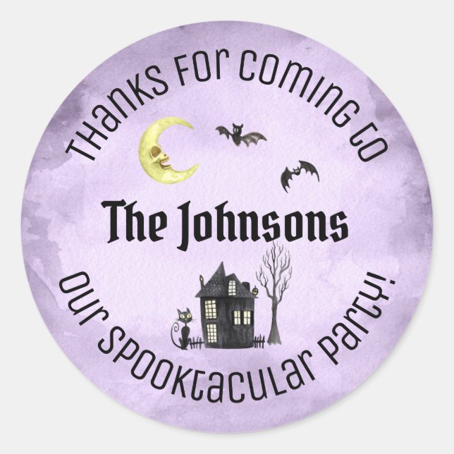 Purple Thanks Coming Spooktacular Halloween Favour Classic Round Sticker (Front)