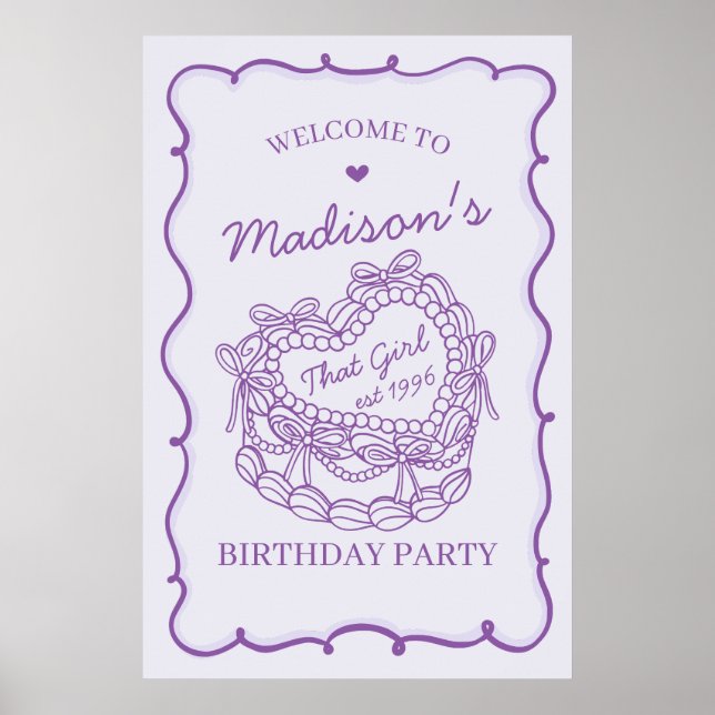 Purple That Girl Coquette Cake Birthday Welcome Poster (Front)