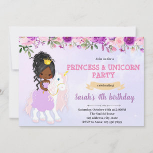 Purple theme princess unicorn invitation