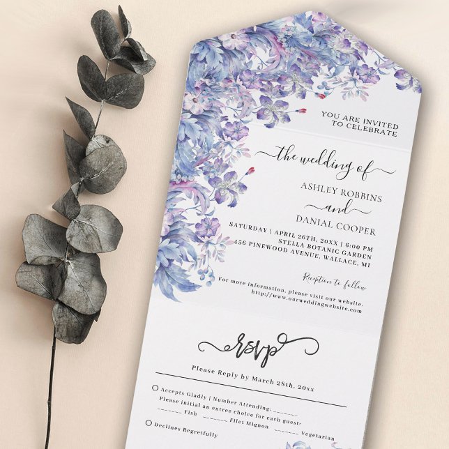 Purple Themed Foliage Wedding All In One Invitatio All In One Invitation (Creator Uploaded)