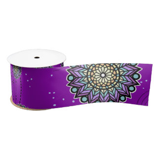 Purple Themed Round Design Pattern Satin Ribbon