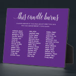 Purple This Candle Burns Class Reunion In Memory Plaque<br><div class="desc">This large white on purple school reunion memorial standing plaque is a beautiful way to remember those classmates who have passed,  but will always be remembered.</div>