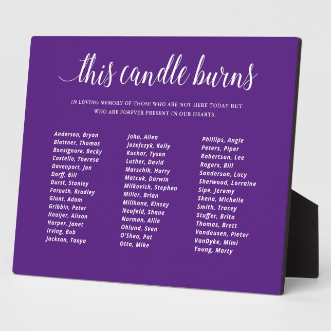 Purple This Candle Burns Class Reunion In Memory Plaque (Side)