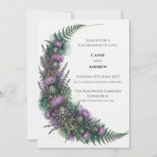 Purple Thistle Botanical Wedding Invitation