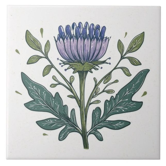 Purple Thistle  Ceramic Tile (Front)