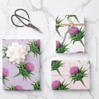 Purple Thistle Floral Pattern  Wrapping Paper Sheet