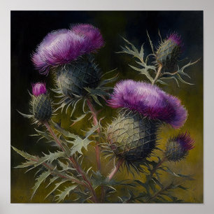 Purple Thistle Flower Art Print Poster