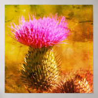 Purple Thistle Flower Close Up Distressed Art