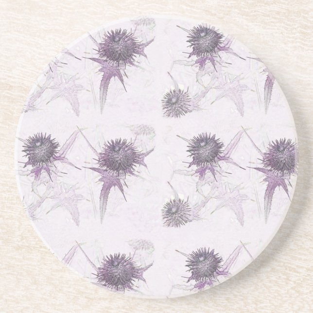 Purple thistle nature design coaster (Front)