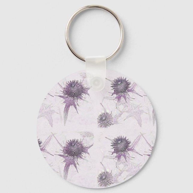 Purple thistle nature design key ring (Front)