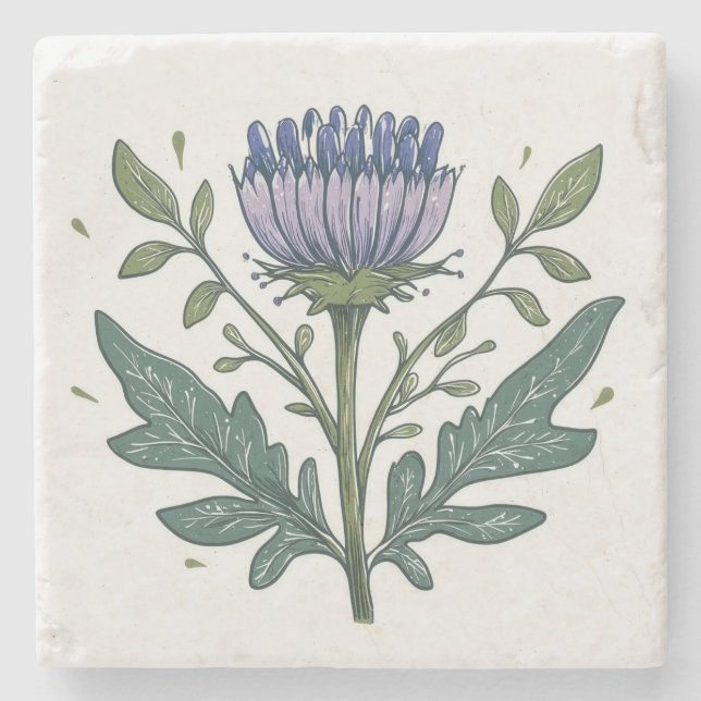 Purple Thistle  Stone Coaster (Front)