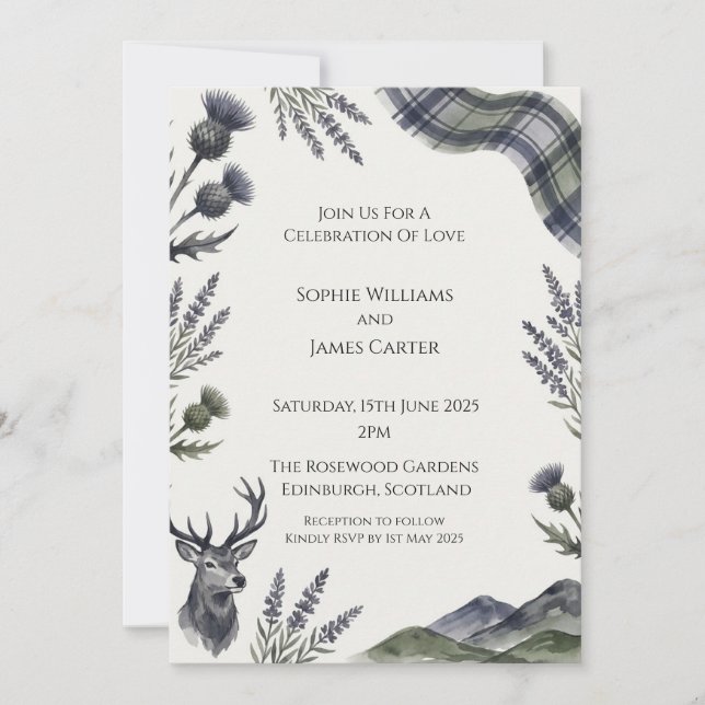Purple Thistle Wedding Invitation (Front)