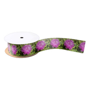 Purple Thistle Wildflower Floral Art Satin Ribbon
