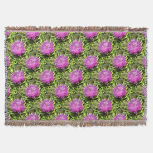 Purple Thistle Wildflower Floral Art Throw Blanket