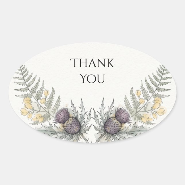 Purple Thistle Wildflower Thank You Sticker (Front)