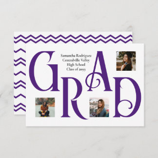 Purple Three-Photo Classic & Bold GRAD Letter Announcement