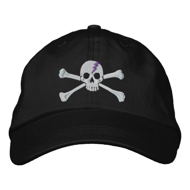 Purple Thunderbolt Crossbones Skull Embroidery Embroidered Hat (Front)