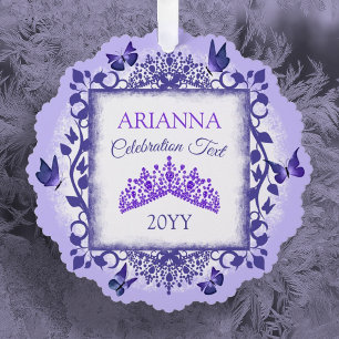 Purple Tiara & Butterflies Congratulations Paper Tree Decoration Card