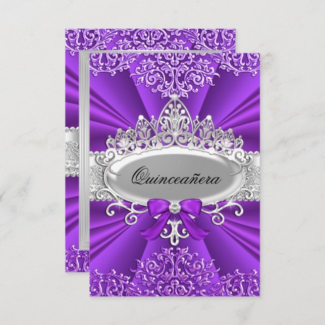 Purple Tiara & Damask Quinceanera Invite (Front/Back)