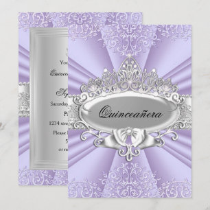Purple Tiara & Damask Quinceanera Small Size Invitation