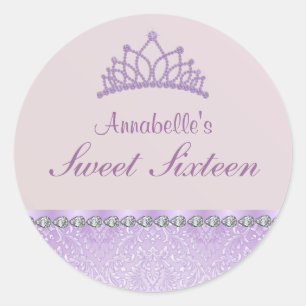 Purple Tiara & Damask Sweet16 Sticker