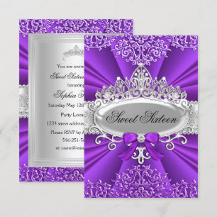 Purple Tiara & Damask Sweet Sixteen Invitation