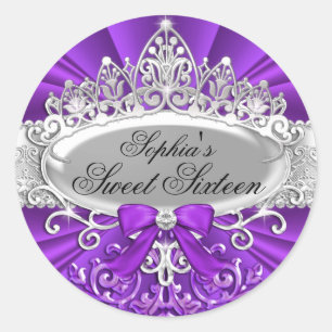 Purple Tiara & Damask Sweet Sixteen Sticker